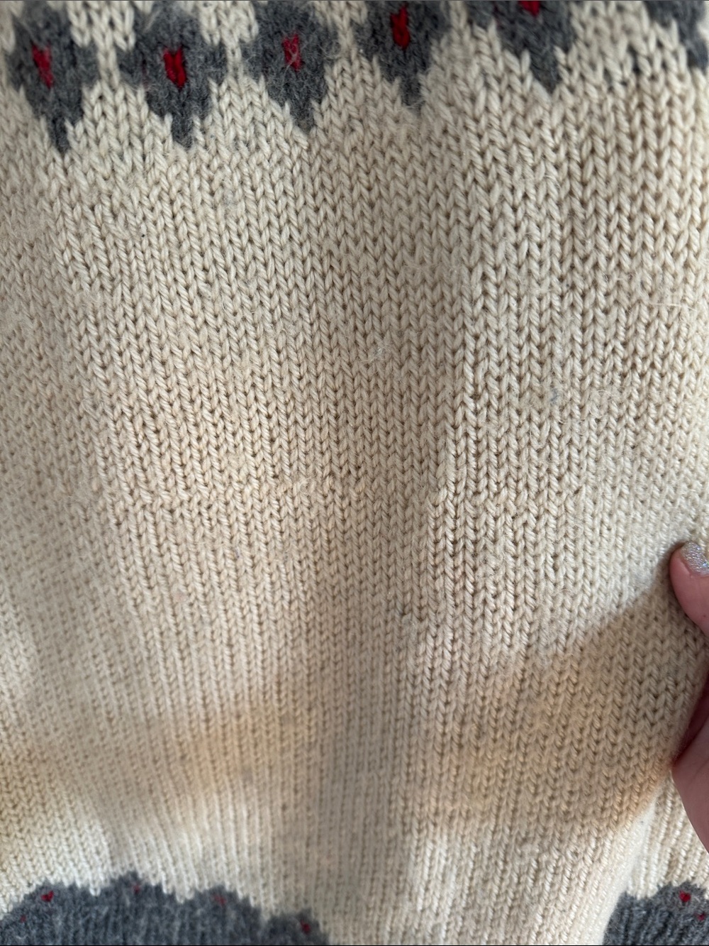 Handmade Wool Fair Isle Nordic Sweater – Cream, Grey & Red - Picture 13 of 13